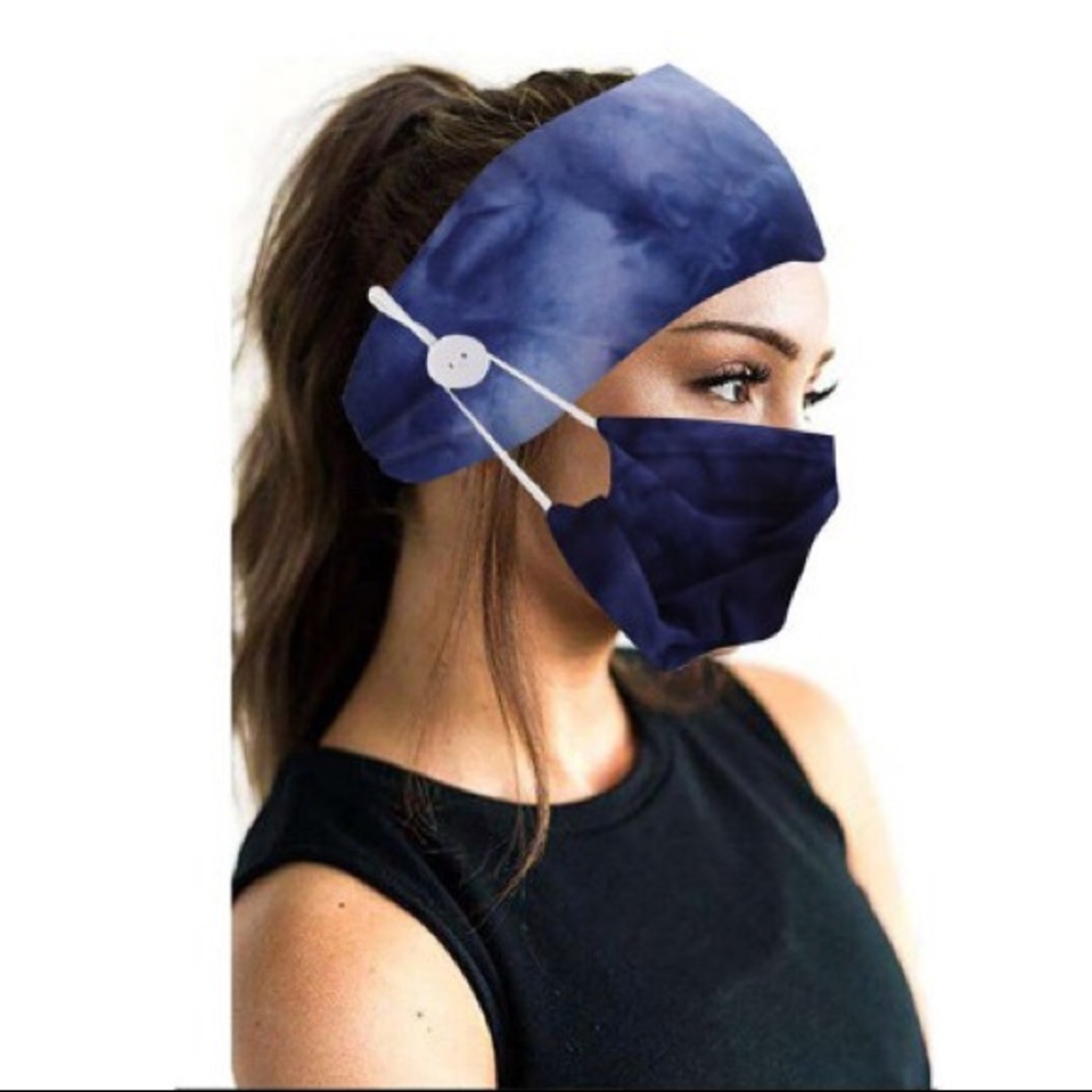 Face mask headband set - blue tie dye